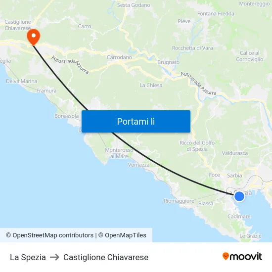 La Spezia to Castiglione Chiavarese map