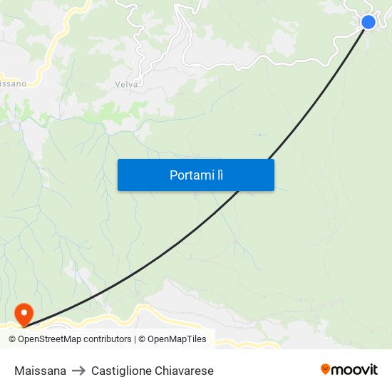Maissana to Castiglione Chiavarese map