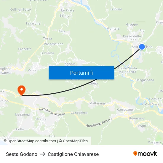 Sesta Godano to Castiglione Chiavarese map