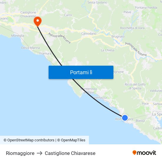 Riomaggiore to Castiglione Chiavarese map