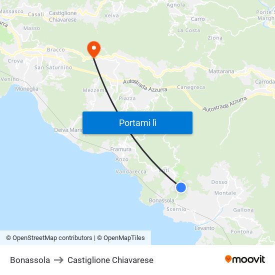 Bonassola to Castiglione Chiavarese map