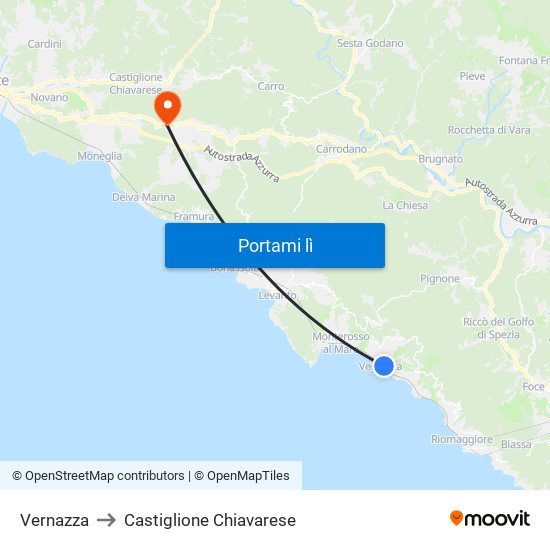 Vernazza to Castiglione Chiavarese map
