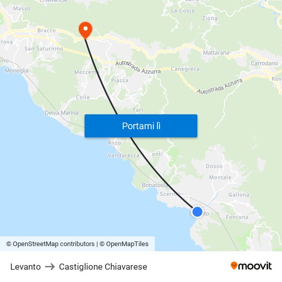 Levanto to Castiglione Chiavarese map