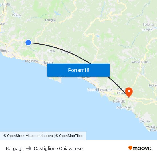 Bargagli to Castiglione Chiavarese map