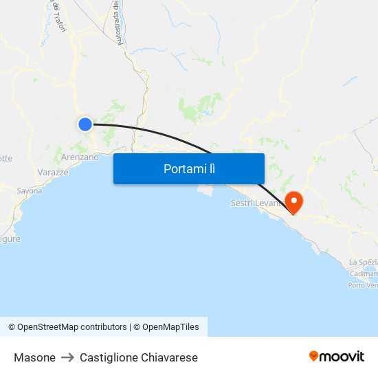 Masone to Castiglione Chiavarese map