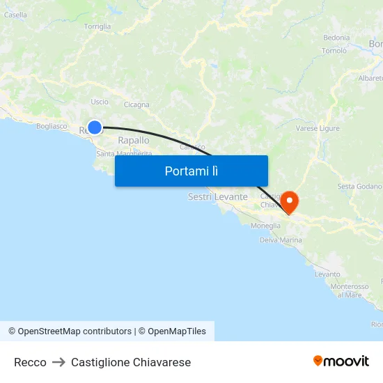 Recco to Castiglione Chiavarese map