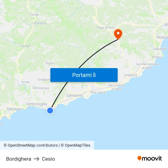 Bordighera to Cesio map