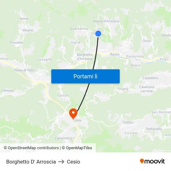 Borghetto D' Arroscia to Cesio map