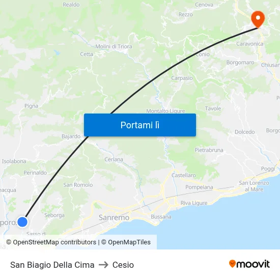 San Biagio Della Cima to Cesio map