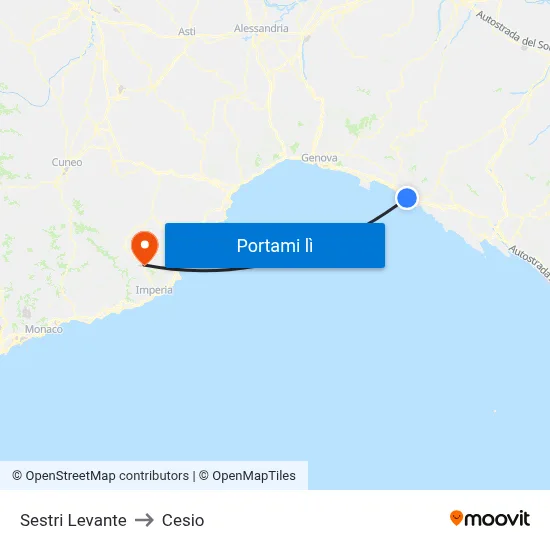 Sestri Levante to Cesio map