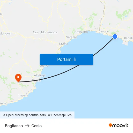 Bogliasco to Cesio map