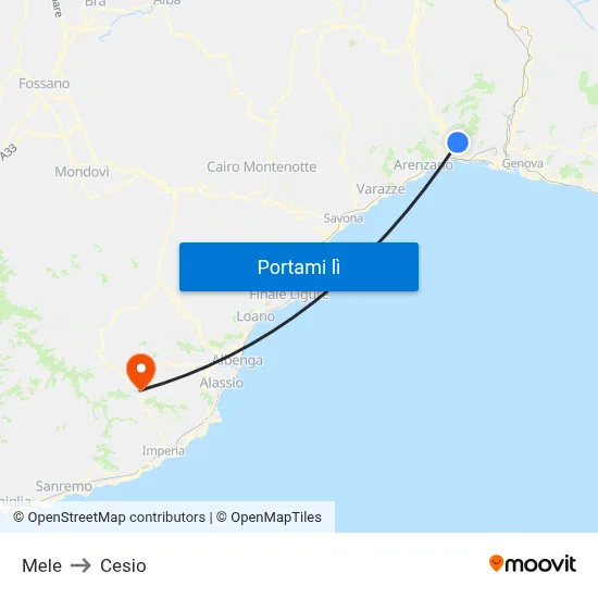 Mele to Cesio map