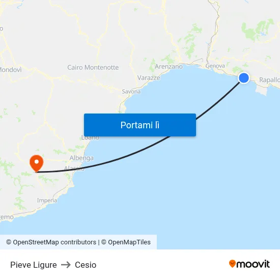 Pieve Ligure to Cesio map