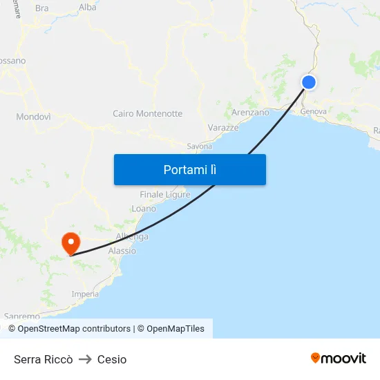 Serra Riccò to Cesio map