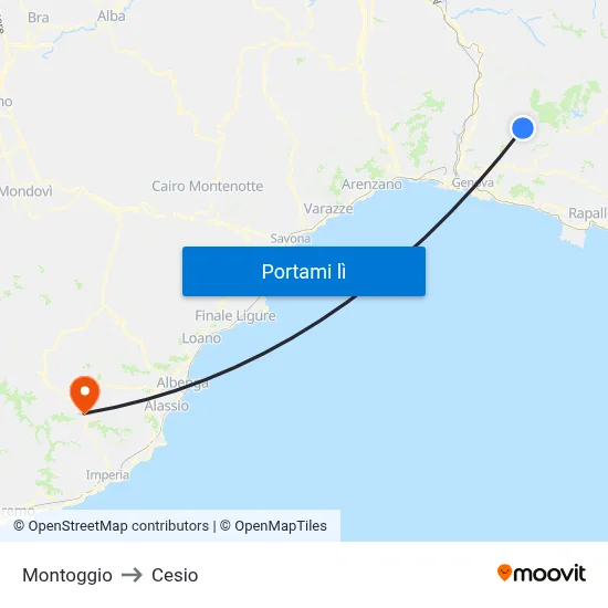 Montoggio to Cesio map