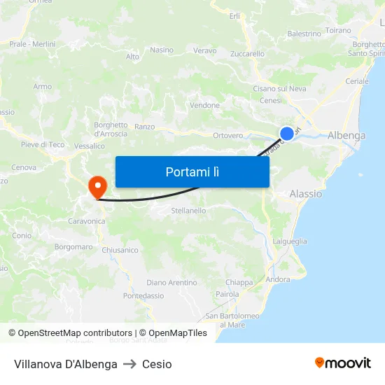 Villanova D'Albenga to Cesio map