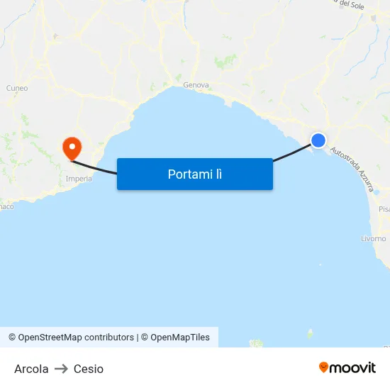 Arcola to Cesio map