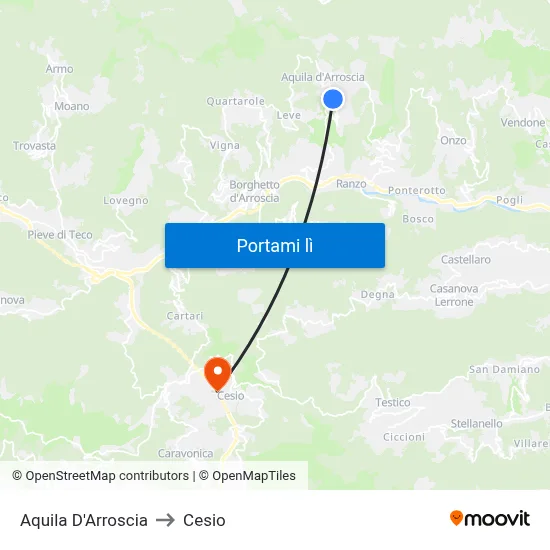 Aquila D'Arroscia to Cesio map