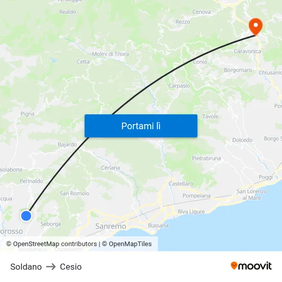 Soldano to Cesio map
