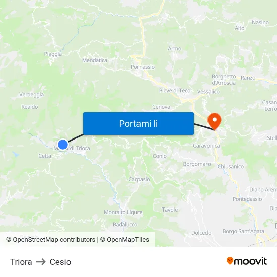 Triora to Cesio map