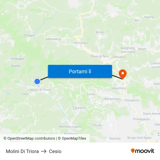 Molini Di Triora to Cesio map