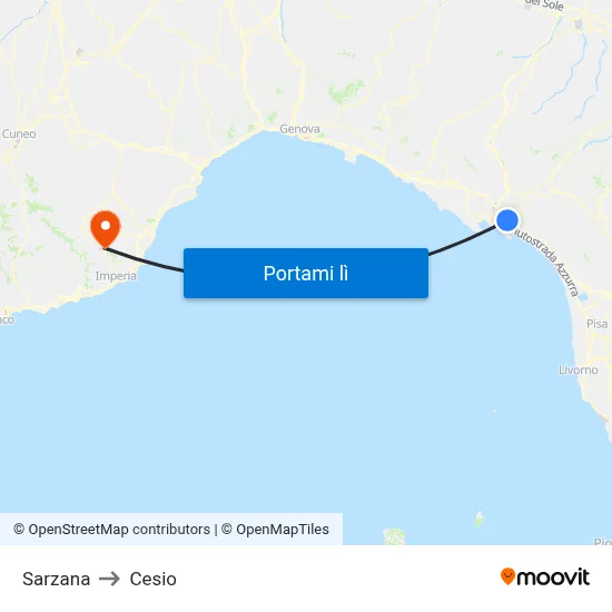 Sarzana to Cesio map