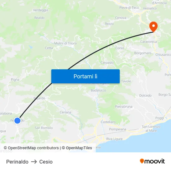 Perinaldo to Cesio map