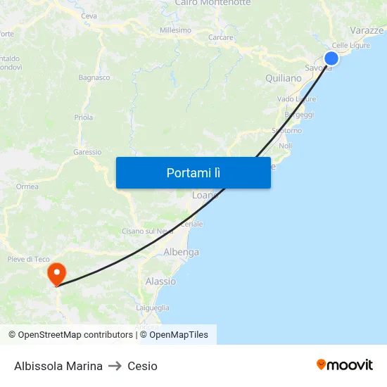 Albissola Marina to Cesio map