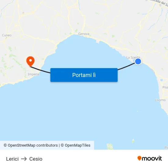 Lerici to Cesio map