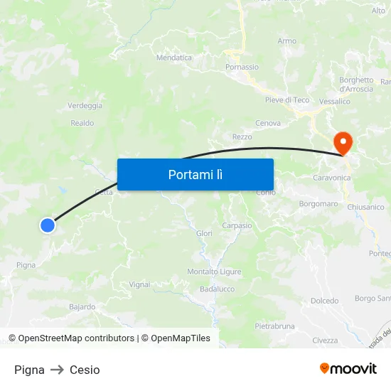 Pigna to Cesio map