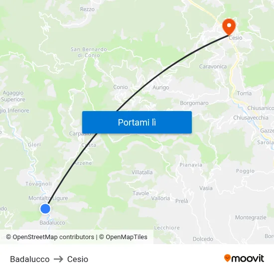 Badalucco to Cesio map