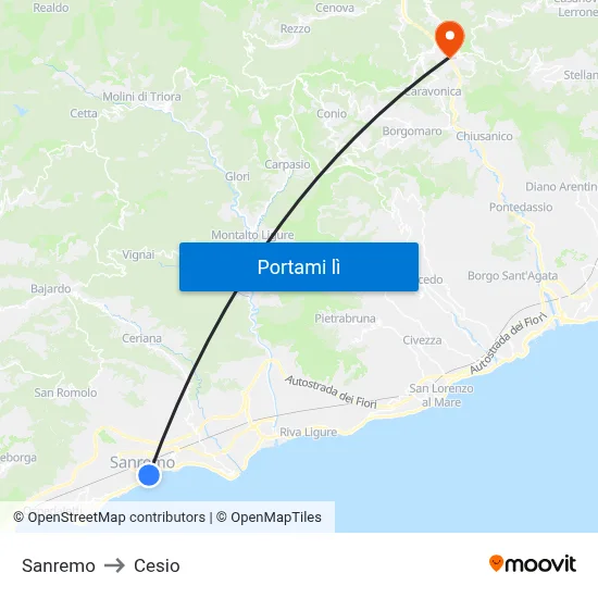 Sanremo to Cesio map