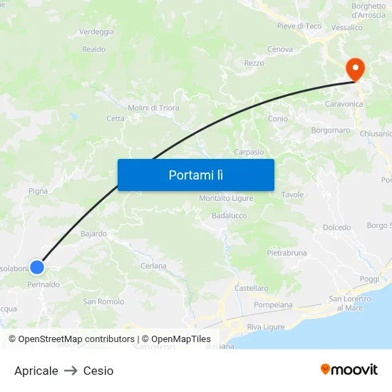 Apricale to Cesio map