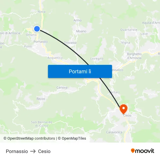Pornassio to Cesio map