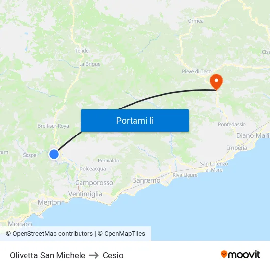 Olivetta San Michele to Cesio map