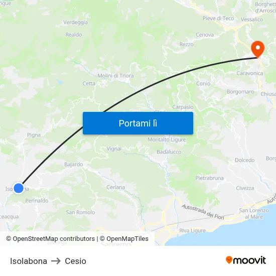 Isolabona to Cesio map