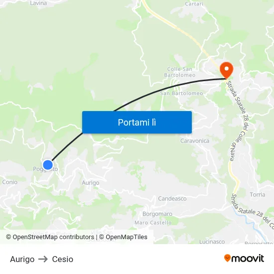 Aurigo to Cesio map