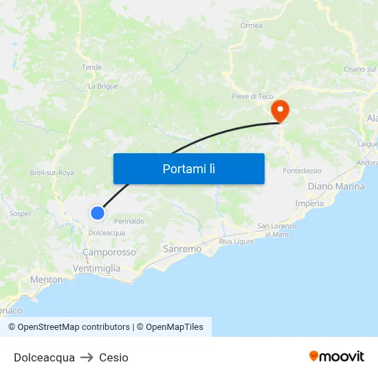 Dolceacqua to Cesio map