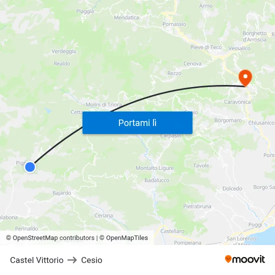 Castel Vittorio to Cesio map