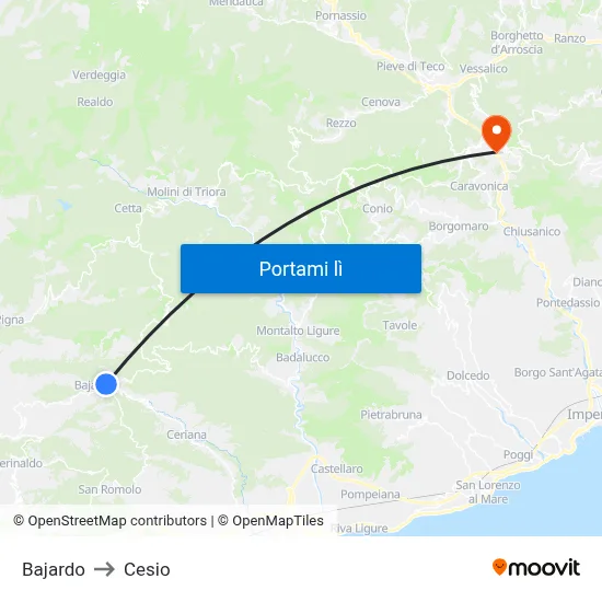 Bajardo to Cesio map