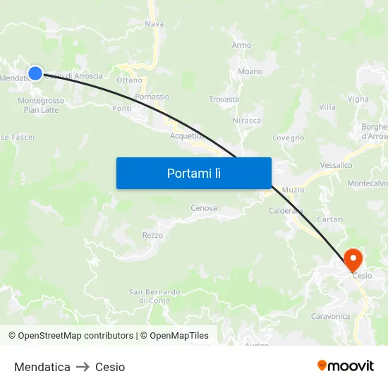 Mendatica to Cesio map