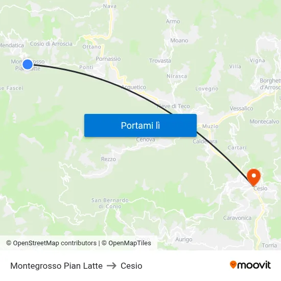 Montegrosso Pian Latte to Cesio map