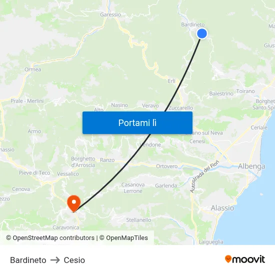 Bardineto to Cesio map