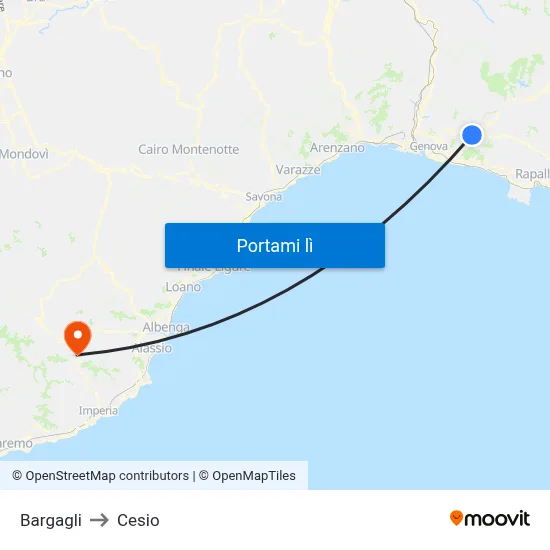 Bargagli to Cesio map