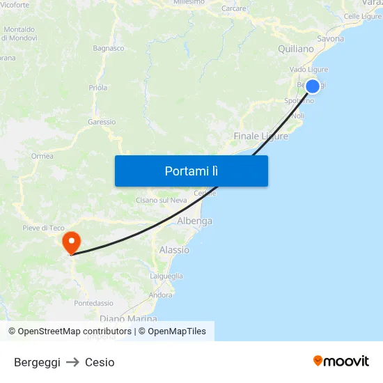 Bergeggi to Cesio map