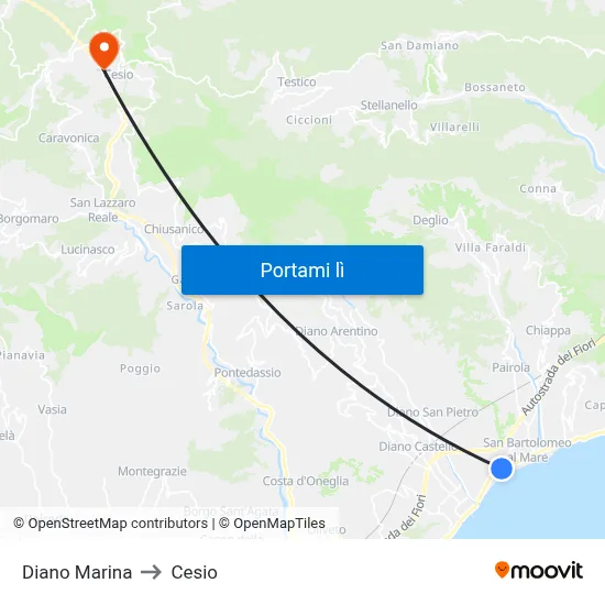 Diano Marina to Cesio map