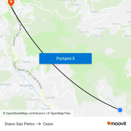 Diano San Pietro to Cesio map