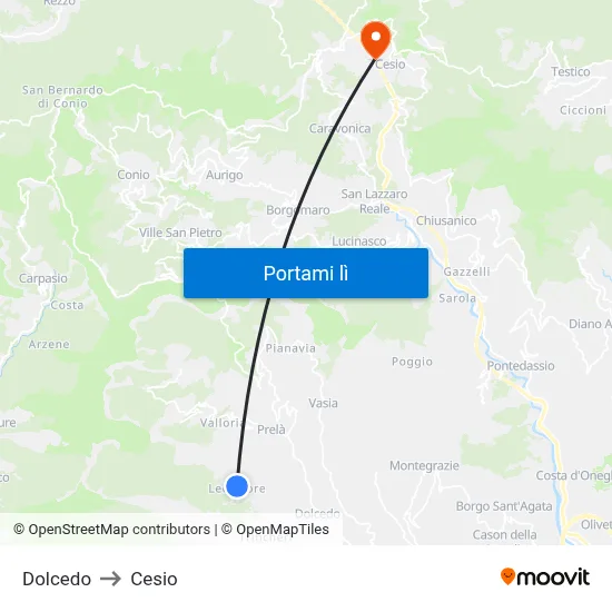 Dolcedo to Cesio map
