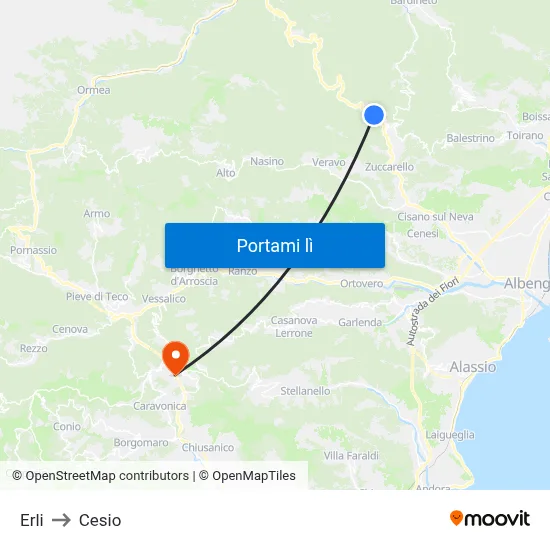 Erli to Cesio map