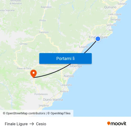 Finale Ligure to Cesio map